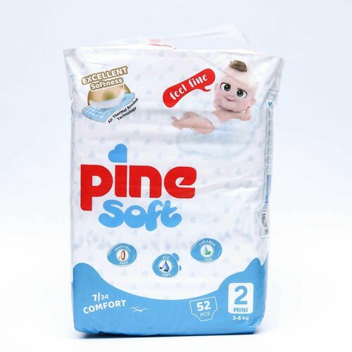 Подгузники детские Pine Soft 2 Mini 3 - 6 kg, 52 шт