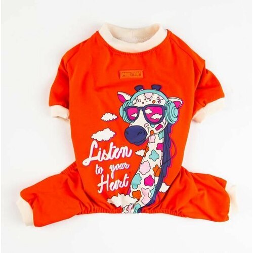 Комбинезон-пижама для собак PAWSTAR. Размер 2XL. Костюм жираф. Цвет оранжевый. Хлопок 100%. Обхват груди 56-59 см. Одежда средних пород