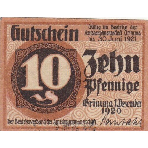 Германия (Веймарская Республика) Гримма 10 пфеннигов 1920 г. германия веймарская республика гримма 25 пфеннигов 1920 г