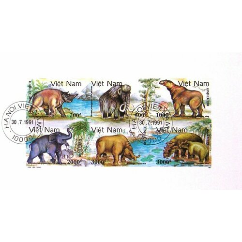 (1991-092) Сцепка (6 м) Вьетнам Животные Доисторические животные III Θ 1979 003 марка вьетнам игуанодон доисторические животные iii θ