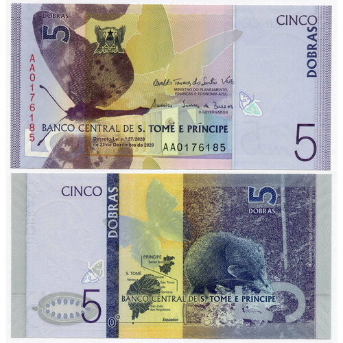 Банкнота Сан-Томе и Принсипи 5 добр 2020 год AA0176185. UNC