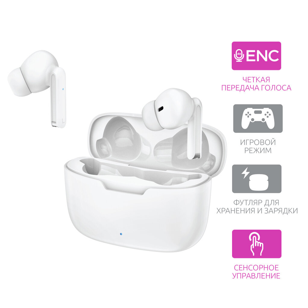 Беспроводные сенсорные наушники TWE-014 для телефона / Bluetooth 5.1 / TWS наушники для Android, IOS, iPhone / белые / OLMIO