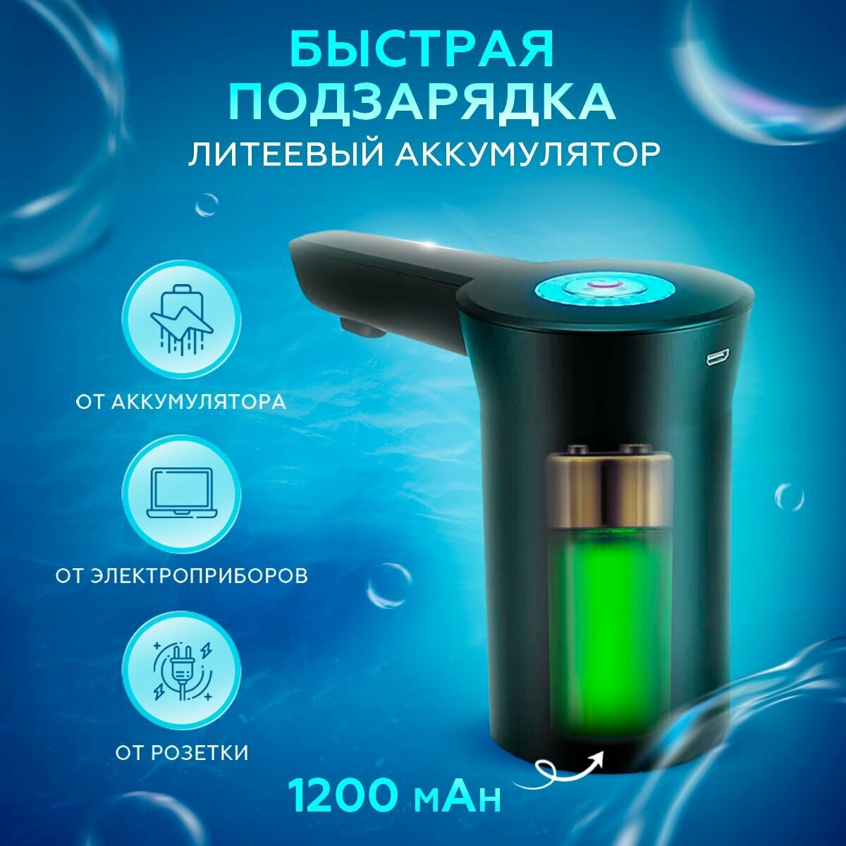 Электрическая помпа (диспенсер) для воды, подходит для бутылей 5-19 литров — фото 6