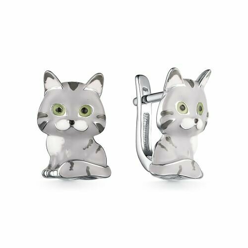 Серьги Мириада, серебро, 925 проба, эмаль, белый