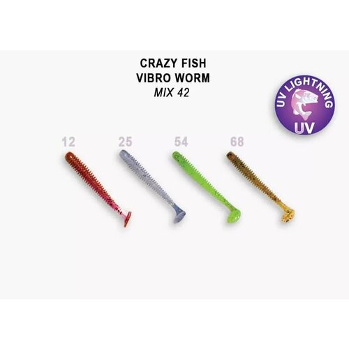 фото Силиконовая приманка мягкая съедобная crazy fish vibro worm 2" 50 мм 3-50-м42-6 8 шт.