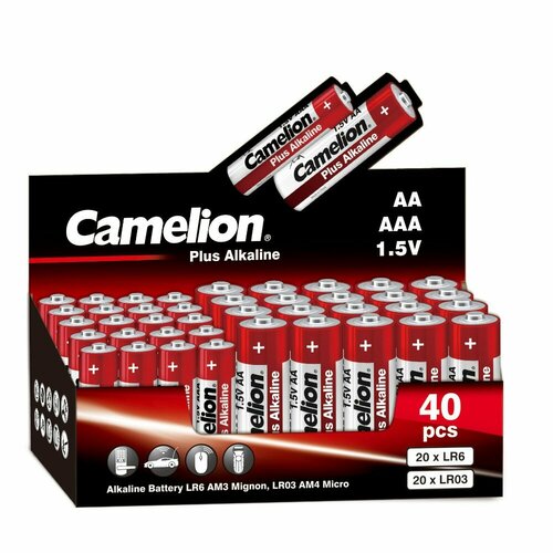 Camelion Батарейка Plus Alkaline COMBO40 20LR6 + 20LR03-CB, батарейка,1.5В 40 шт. в уп-ке батарейка camelion plus alkaline combo40 20lr6 20lr03 cb 1 5в 14981