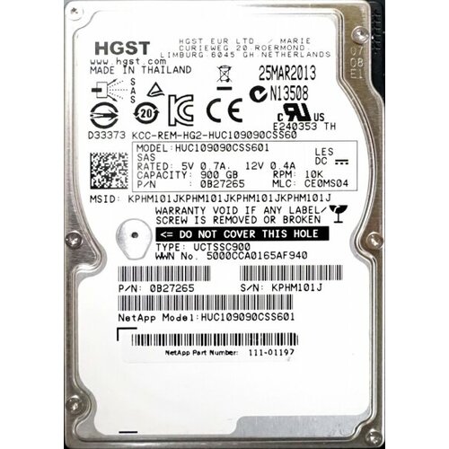 Жесткий диск Hitachi HUC109090CSS601 900Gb 10000 SAS 25 HDD 3945500₽