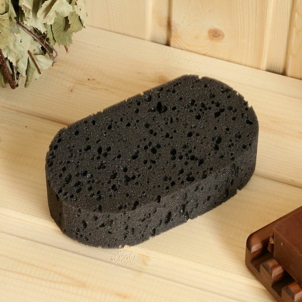 фото Мочалка банная 15х9 см черная на подвесе