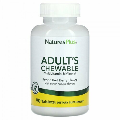 NaturesPlus, Adult&#x27; s Chewable Multivitamin & Mineral, Exotic Red Berry, 90 Tablets