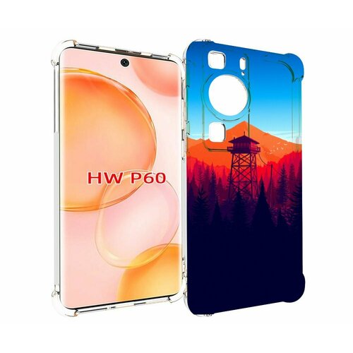 Чехол MyPads лес с оранжевыми горами для Huawei P60 задняя-панель-накладка-бампер