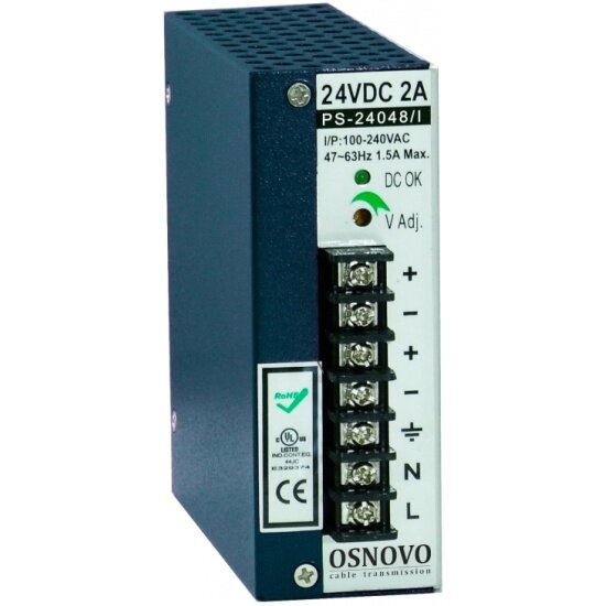 Промышленный блок питания. Osnovo DC24V, 2A (48W). PS-24048/I