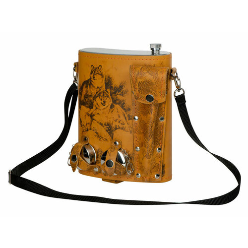 Набор Подарочный фляга 5112 рыжая кожа 2л2 стаканчика2 вилки 6240₽