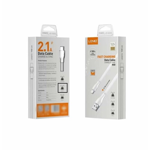 ldnio ld Кабель для мобильного устройства, LDNIO LS551, USB Type-A - Micro, 1 метр, 2.1A, Плоский, White