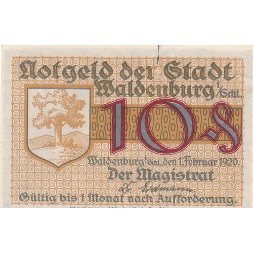 Германия (Веймарская Республика) Вальденбург 10 пфеннигов 1920 г. германия веймарская республика вальденбург 5 пфеннигов 1921 г