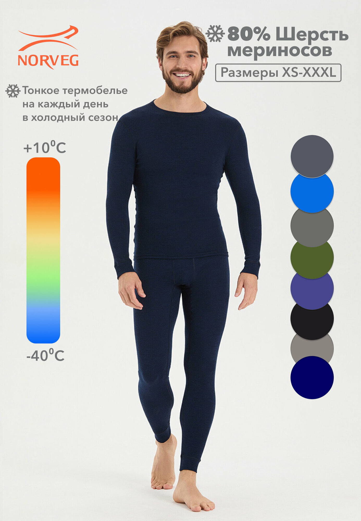 Комплект термобелья NORVEG, шерсть, размер S, синий — купить винтернет-магазине по низкой цене на Яндекс Маркете