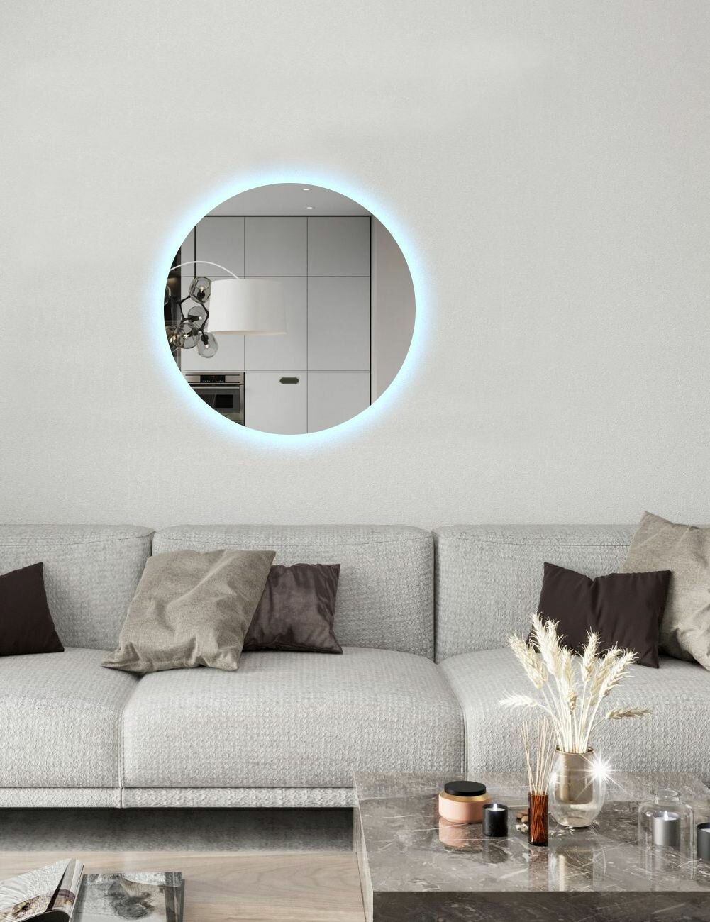 Зеркало Sun D60 круглое "парящее" с холодной LED-подсветкой включение "взмах руки"