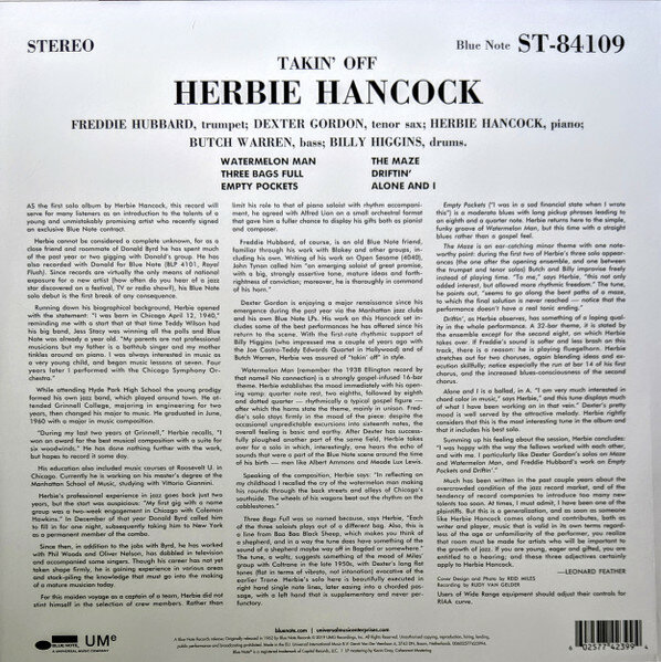 Виниловая пластинка Herbie Hancock, Takin' Off (0602577423994) Blue Note - фото №2