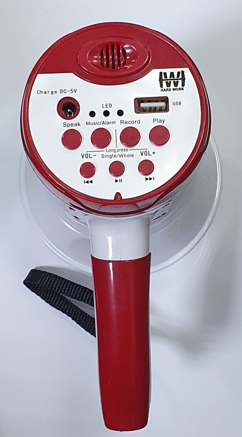 Рупор/громкоговоритель на АКБ с записью голоса и USB 15-25 Вт красный