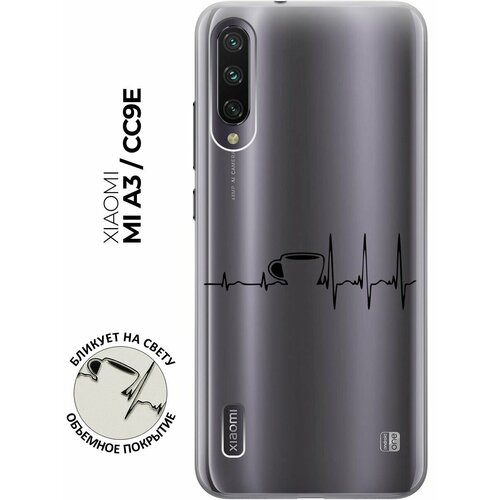 Силиконовый чехол с принтом Coffee Cardiogram для Xiaomi Mi A3 / CC9e / Сяоми Ми А3 / Ми СС9е матовый soft touch силиконовый чехол на xiaomi mi a3 cc9e сяоми ми а3 ми сс9е с 3d принтом lovers hands w черный