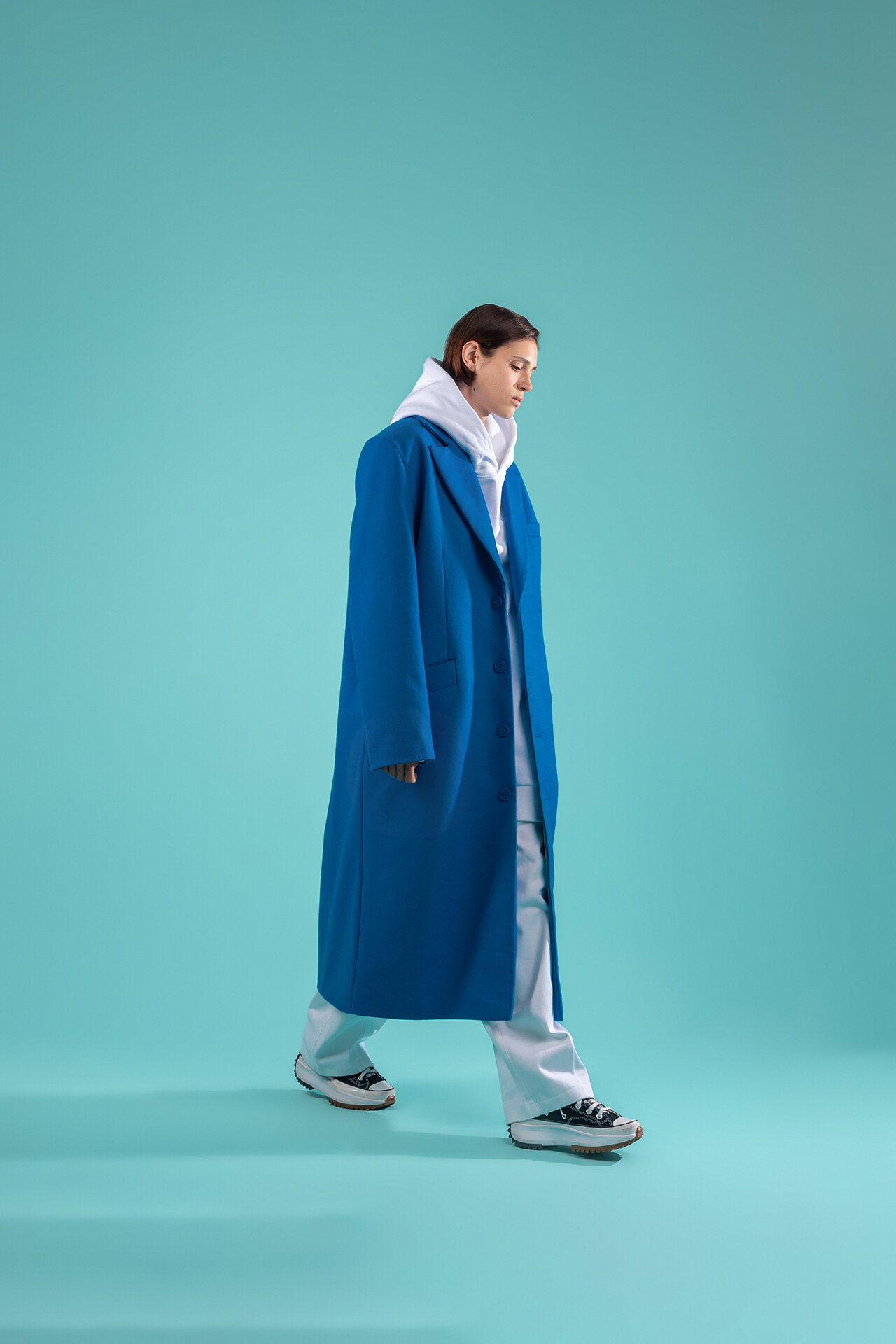 Пальто ZNWR демисезонное, шерсть, силуэт прямой, удлиненное, размер L, синий - фотография № 3