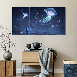 Модульная картина/Модульная картина на холсте/Модульная картина в подарок/Flying jellyfish - Летающие медузы 90х50