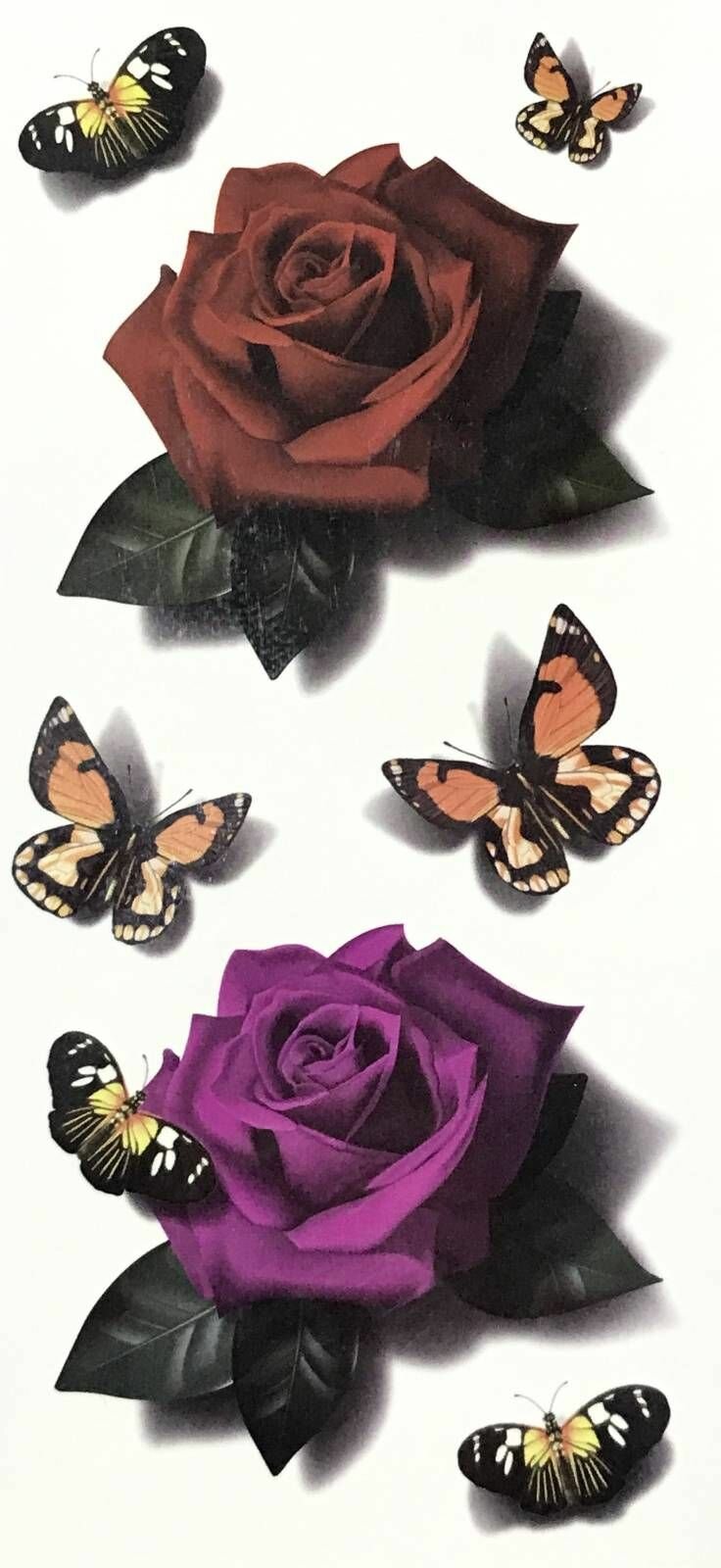 Тату переводное - Розы и бабочки, разноцветное, 1 шт