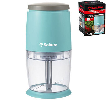 фото Чоппер Sakura 0,5л 400Вт, 1 скорость, 2 лезвия, силикон. подставка SA-6252BL