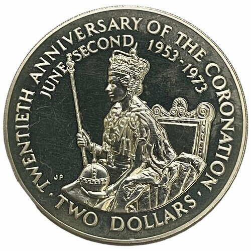 Острова Кука 2 доллара 1973 г. (20 лет коронации Елизаветы II) (Proof) клуб нумизмат монета 1 2 кроны гибралтара 2016 года серебро елизавета ii