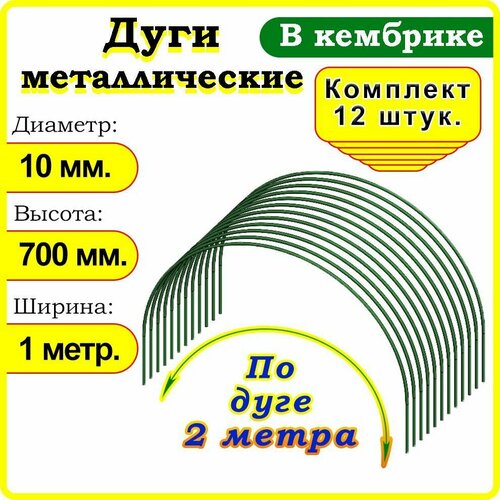 Дуги для парника металлические 2 метра в кембрике, комплект 12 шт. Зеленые