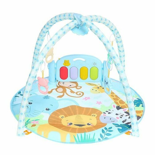 Музыкальный развивающий коврик с пианино русская озвучка свет цвет голубой 2158₽