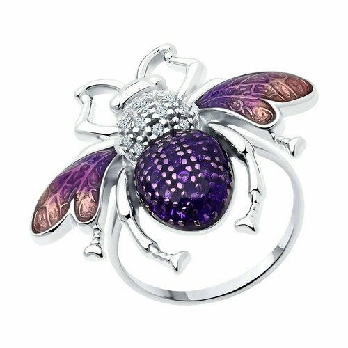 фото Кольцо diamant online, серебро, 925 проба, фианит, эмаль, размер 19, фиолетовый