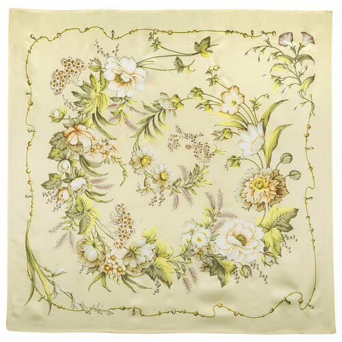 фото Платок павловопосадская платочная мануфактура,89х89 см, белый, желтый