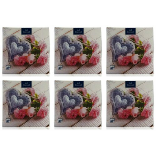 Bouquet Салфетки бумажные Art Сердце для любимой, 3 слоя, 33 х 33 см, 20 штук в упаковке, 6 уп