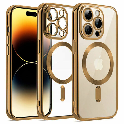 Чехол iPhone 15 Pro с защитой камеры и MagSafe золото
