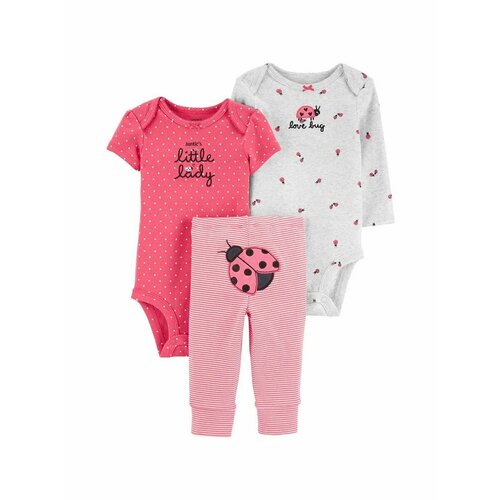 фото Комплект одежды carter's для девочек, боди и брюки, размер 3м, серый, розовый