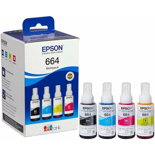 Чернила Epson L100/110/200/210/300/355/550/555 (O) 4 цвета мультипак C13T66464A epson l120 epson l130 epson l132 l210 l220 l222 l300 l310 l350 l355 l365 l366 l455 l456 l550 l555 l565 l566 1620879 1682348 1758358