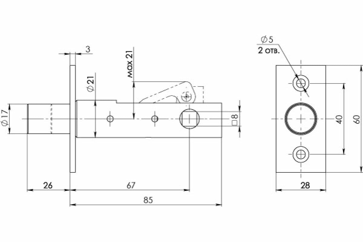 Задвижка врезная DB-PRO.867 (DB 867) CP (хром) 67мм