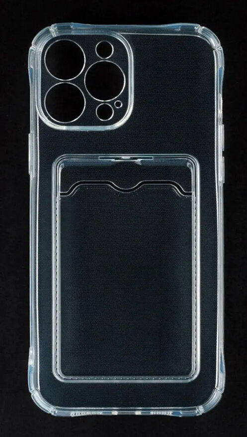 Прозрачный чехол на Apple iPhone 13 / Айфон 13 c карманом для карт, противоударный с защитой камеры, защита углов