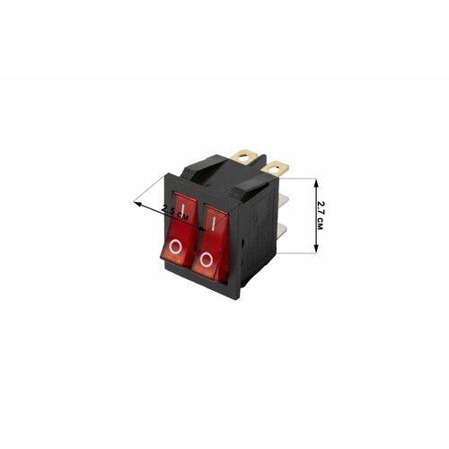 Выключатель рокерный двухклавишный красный , двойной , две клавиши , с подсветкой 15А/10А 250В