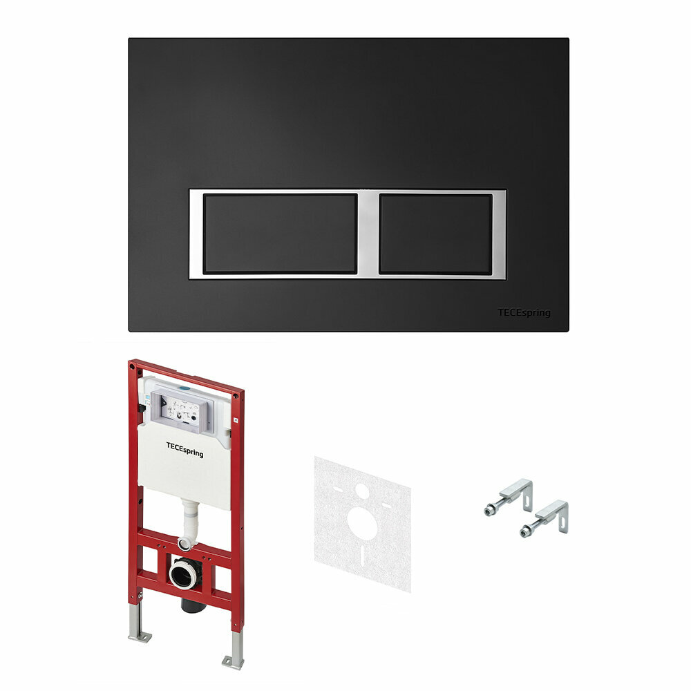 Система инсталляции для унитазов TECEspring 4 в 1 с панелью смыва с прямоугольными кнопками, черный матовый