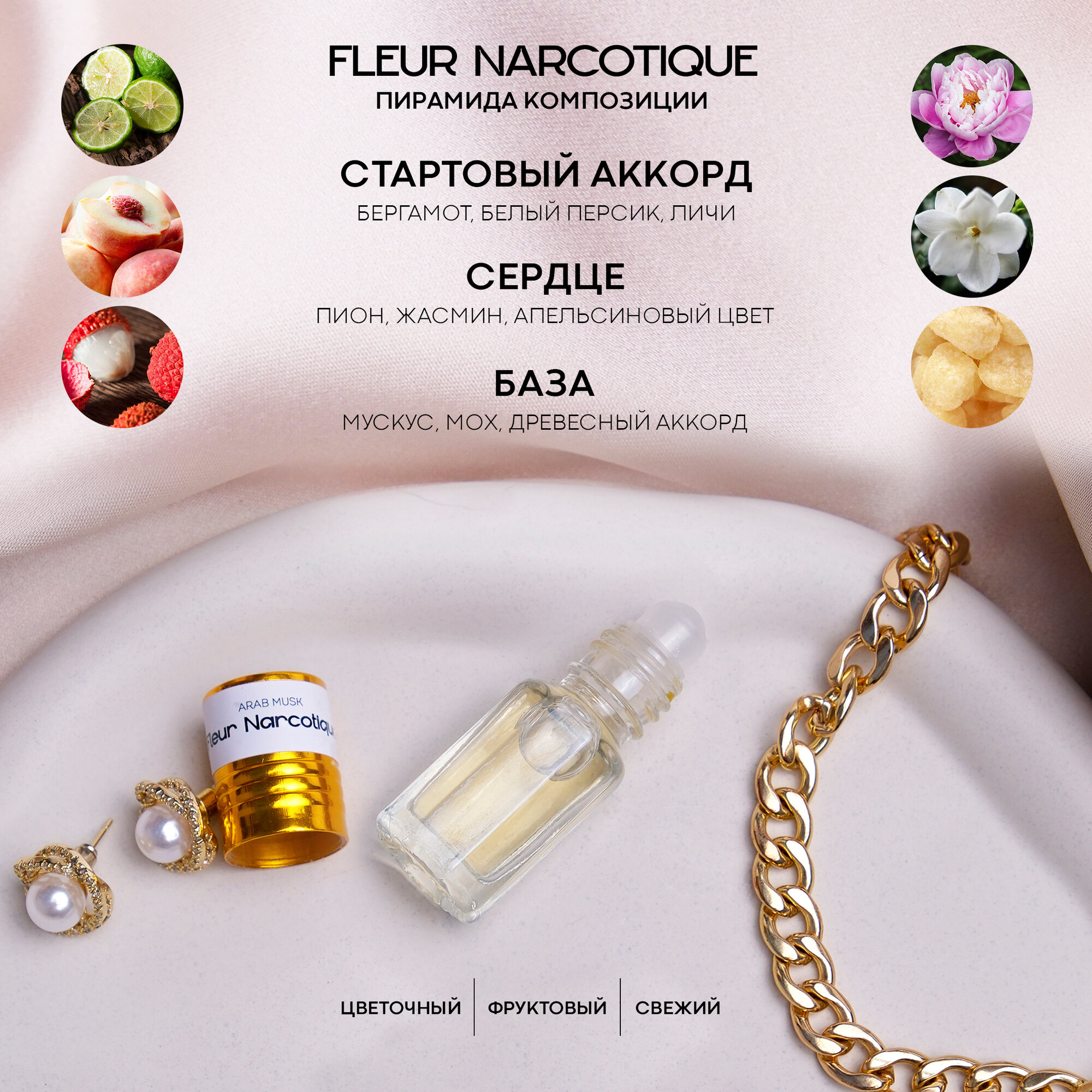 Духи женские масляные по мотивам Fleur Narcotique на разлив, объем 3 мл ролликовый аппликатор — фото 1