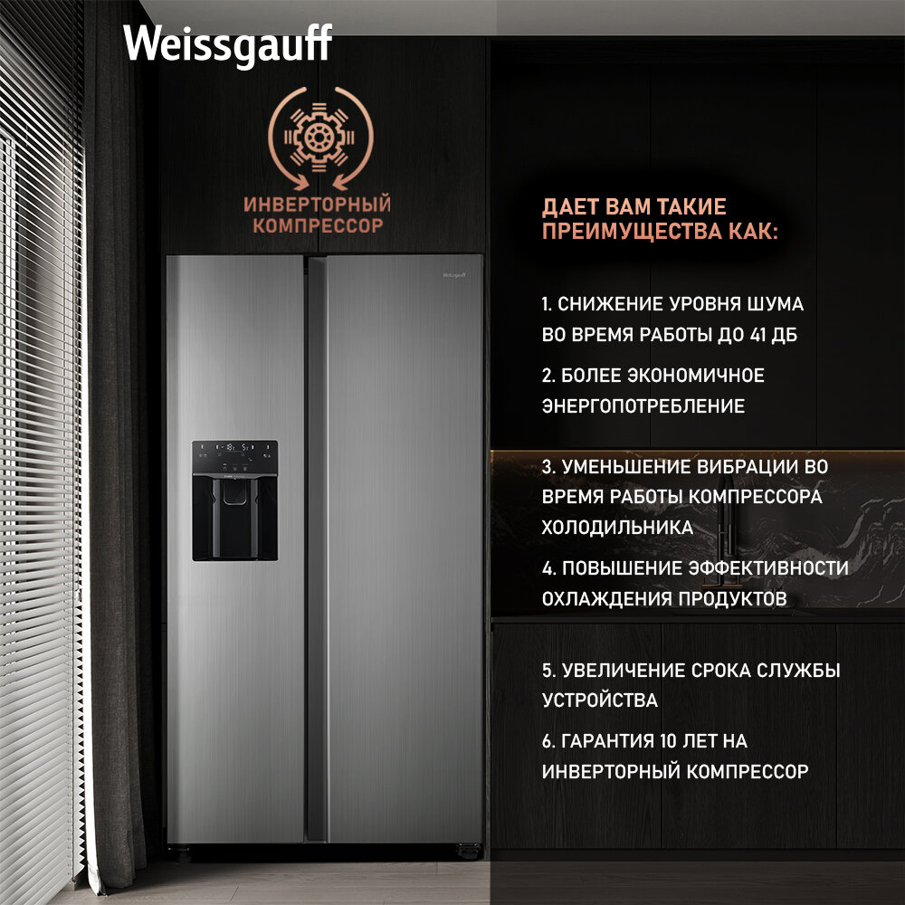 Холодильник двухкамерный Weissgauff Premium WSBS 695 NFX Inverter Ice Maker - фото №2