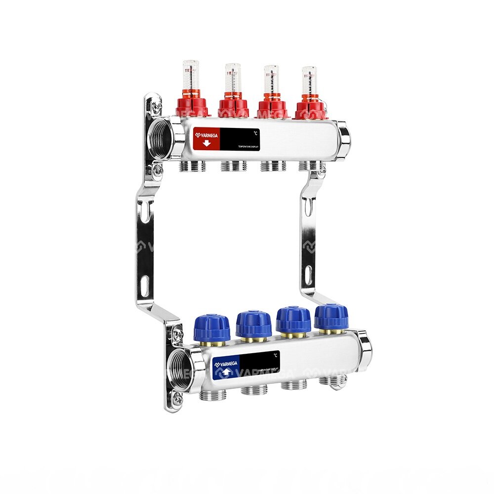 Коллекторная группа с расходомерами VARMEGA 4 выхода нерж. сталь VM15102