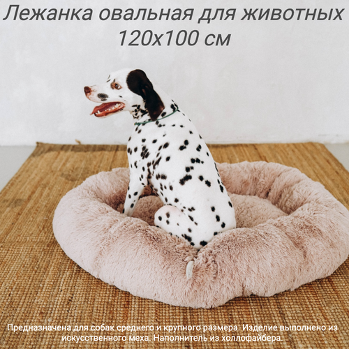 Пушистая овальная лежанка 120x100 см +-5 для очень крупных собак цвет капучино артикул PNL120x100