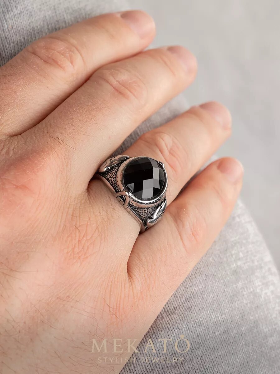 Печатка МЕКАТО, стекло, размер 23, серебристый/черный — фото 1