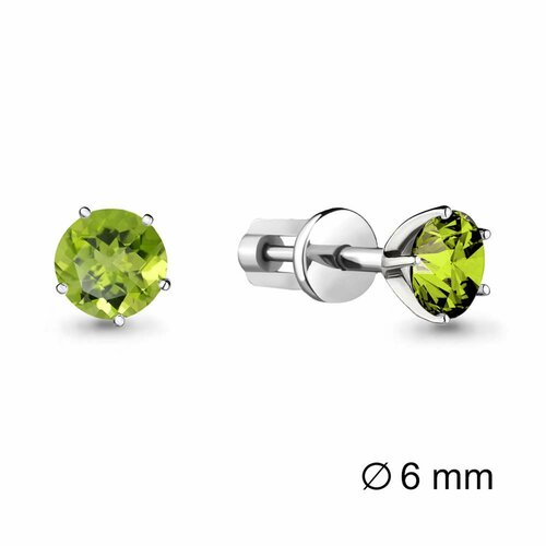 фото Серьги пусеты diamant online, серебро, 925 проба, хризолит, длина 0.6 см, , темно-зеленый