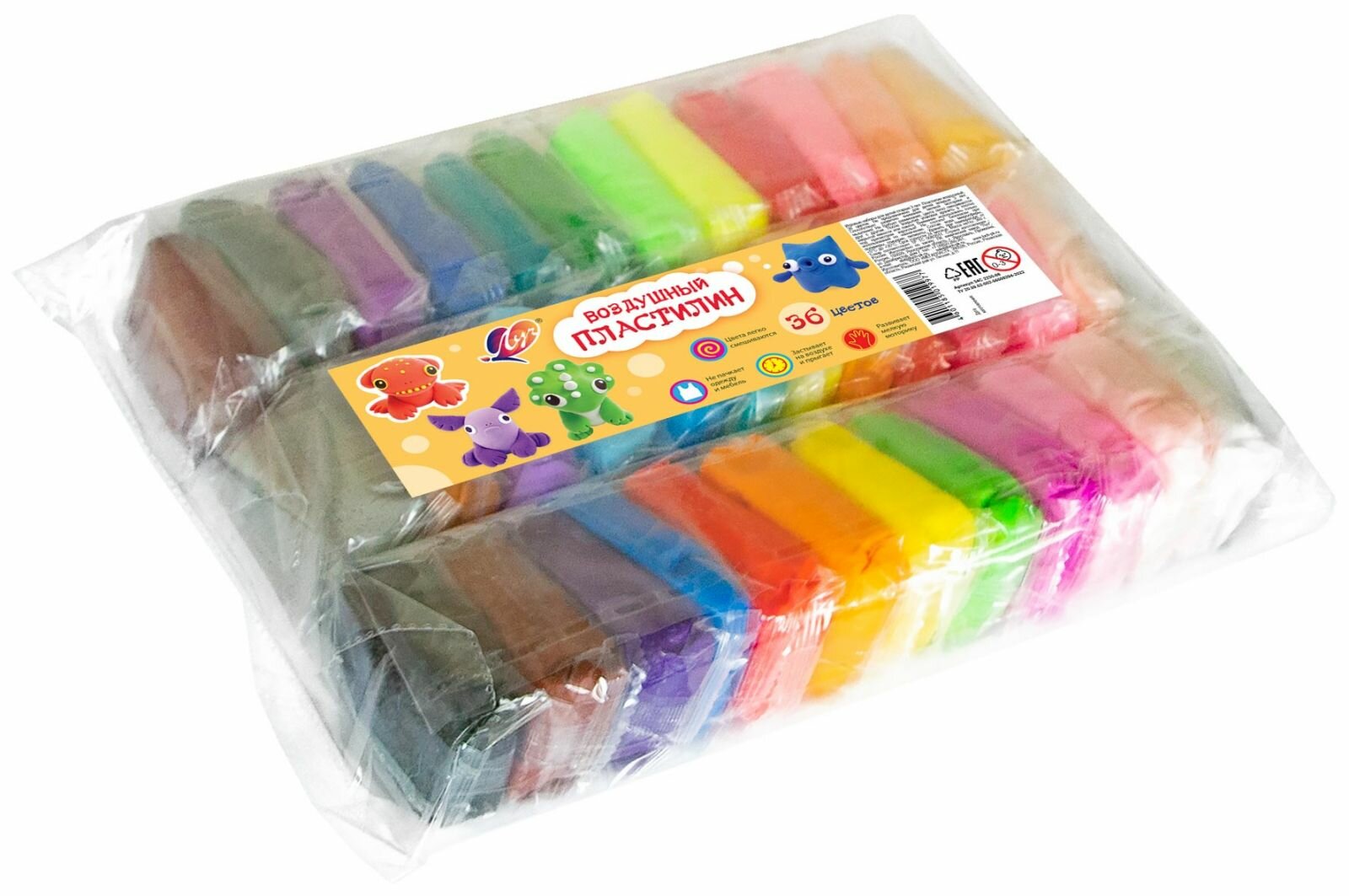 Пластилин Луч воздушный 36 цветов + стек, шприц для лепки