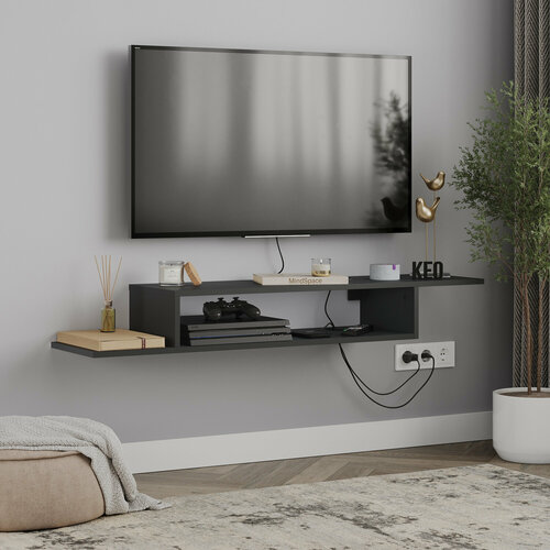 Тумба под телевизор подвесная Кео ТВ-001 антрацит 128x16x30см 3312₽