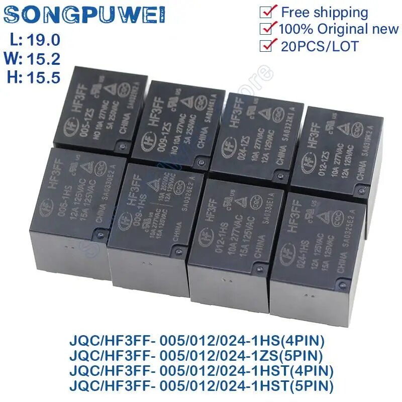 Реле Гонфа JQC-3FF 5В 12В 24В, HF3FF-009-1HS