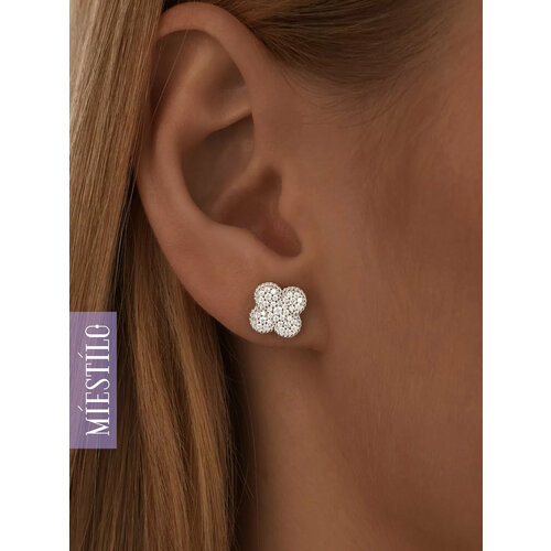 Серьги пусеты MIESTILO, серебро, 925 проба, родирование, фианит, , серебристый